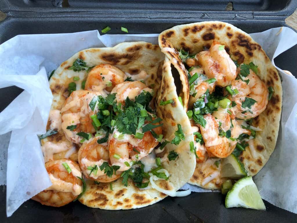 Shrimp Tacos at Juan Taco which is one of the restaurants near Laketown Wharf