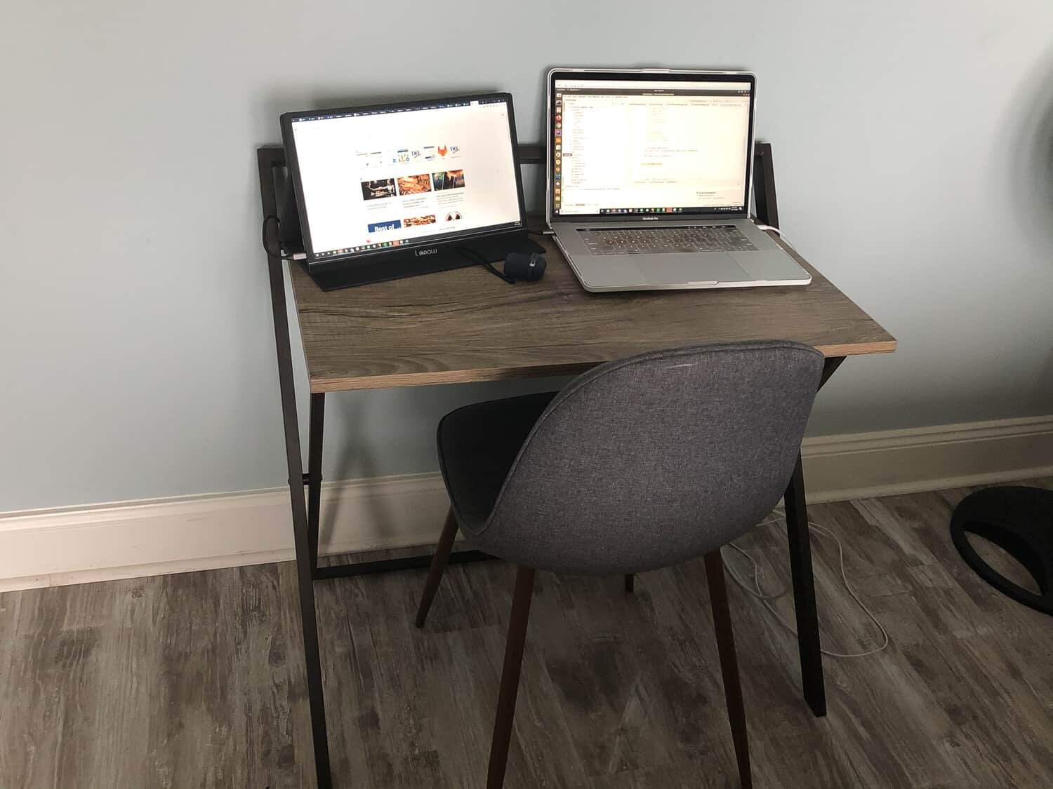 Small desk with computer setup
